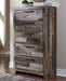Derekson King Panel Bed with 6 Storage Drawers with Mirrored Dresser and Chest