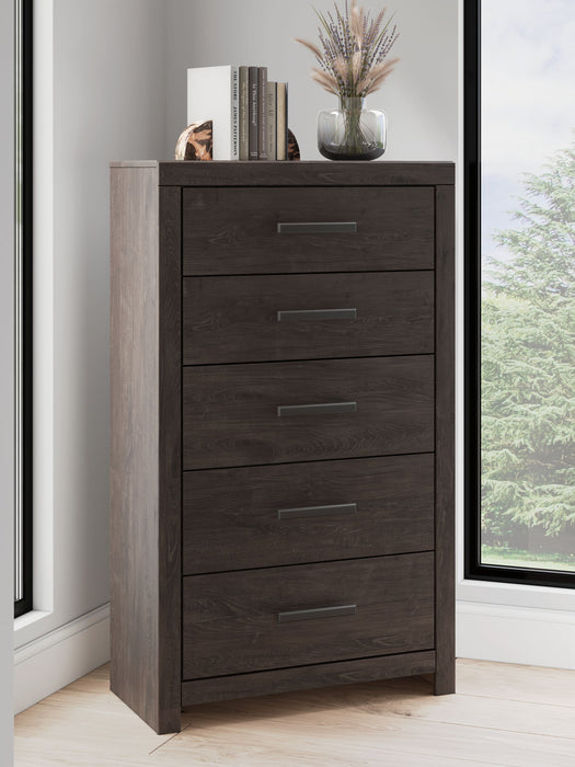 Prendonea - Five Drawer Chest - Charcoal