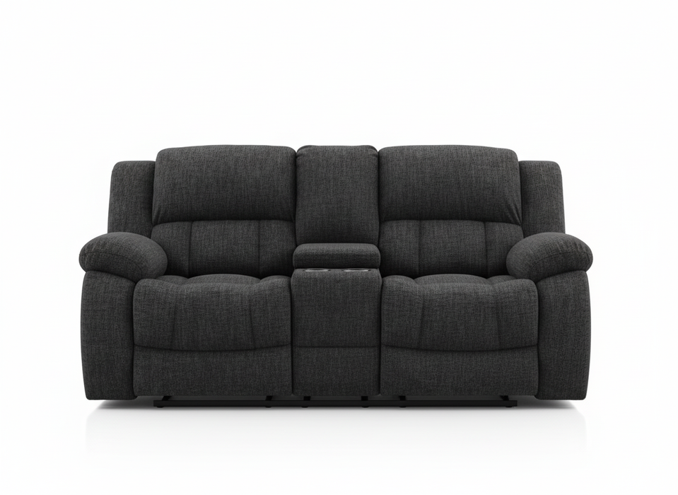 Strider Ebony Reclining Loveseat with Cupholders and Storage