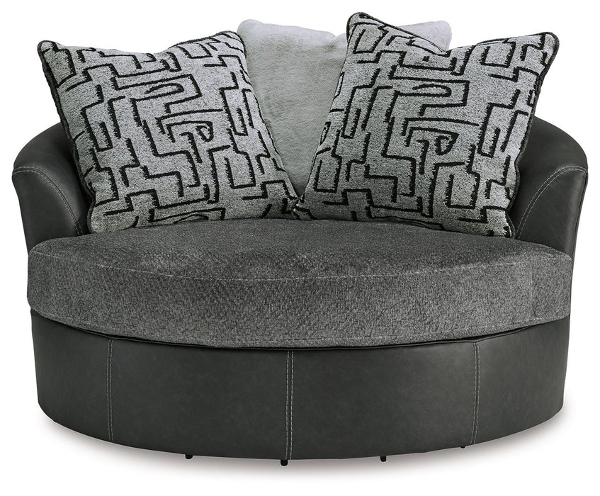 Brixley Pier - Graphite - Oversized Swivel Accent Chair - Faux Leather / Fabric