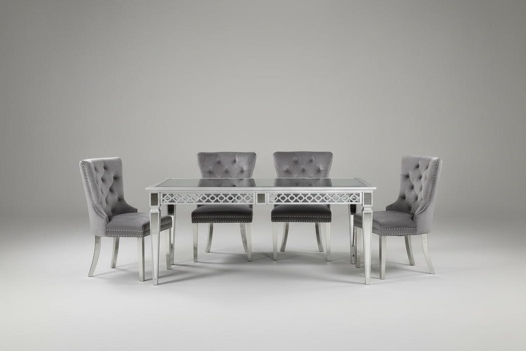 Carris Dining Table + 4 Silver Chairs