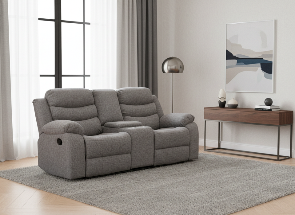 Thomas Light Gray Reclining Loveseat with Console