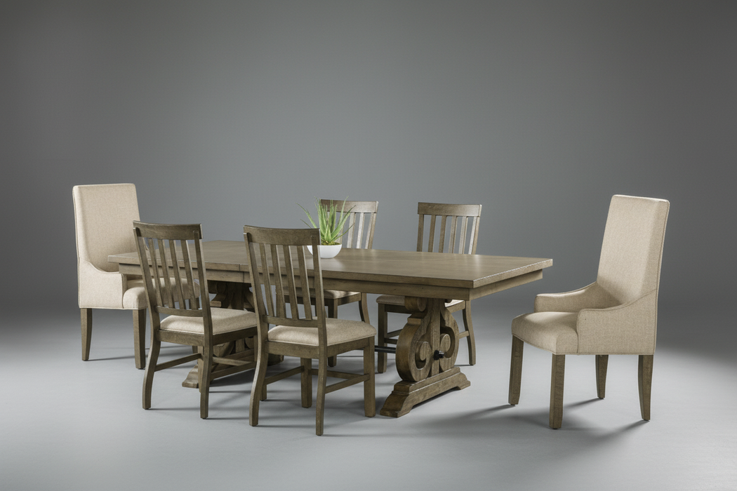 Stone Dining Table with 4 Side Chairs AND 2 Arm Chairs