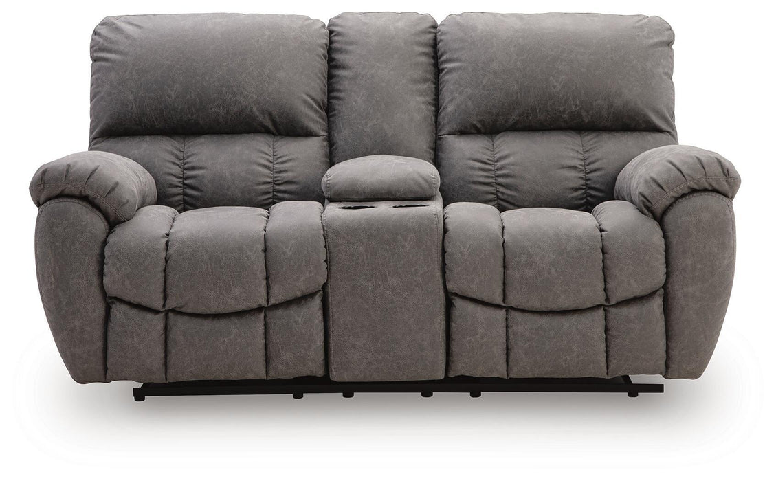 Bakerstein - Power Recline Loveseat/Console/Adjustable Headrest - Galaxy