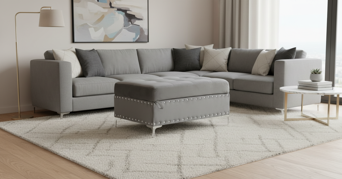 Kayla Silver Ottoman