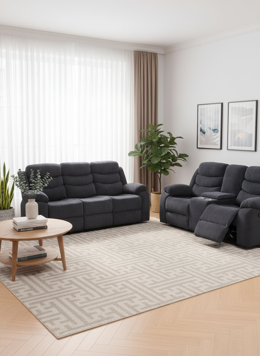 Thomas Dark Gray Reclining Sofa and Love with Console