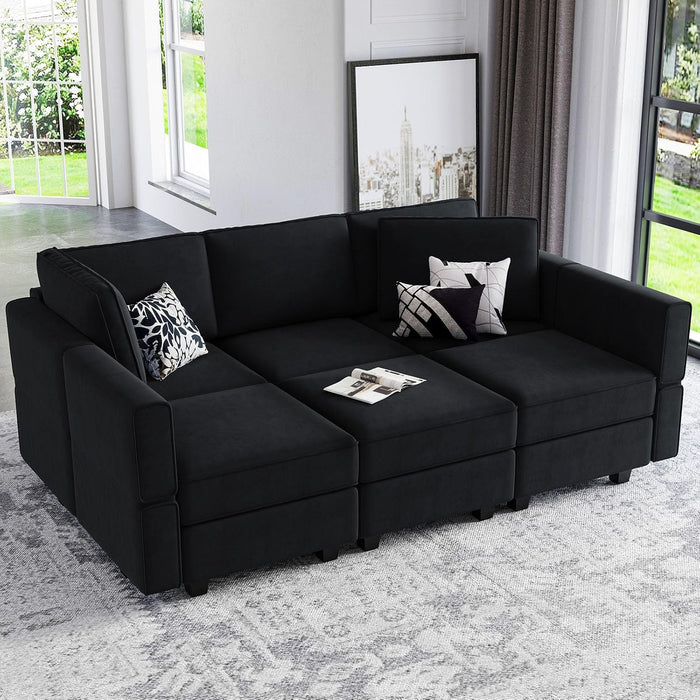 Hudson Black 6-Piece Sleeper Chaise Lounge Storage Sectional
