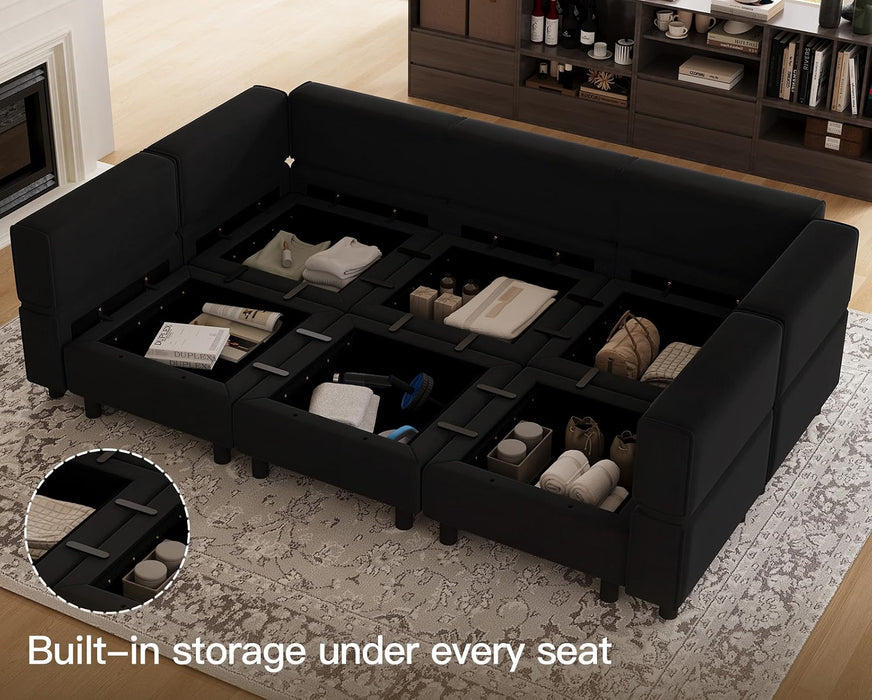 Hudson Black 6-Piece Sleeper Chaise Lounge Storage Sectional