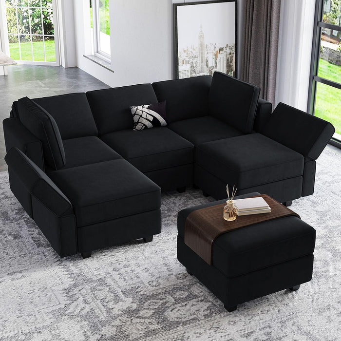 Hudson Black 6-Piece Sleeper Chaise Lounge Storage Sectional