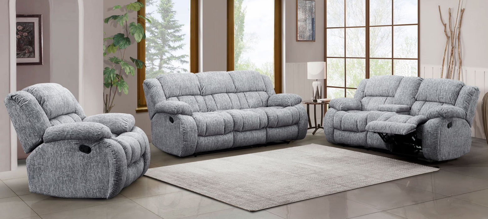 Strider Gray Reclining Sofa & Loveseat with Cupholders and Storage