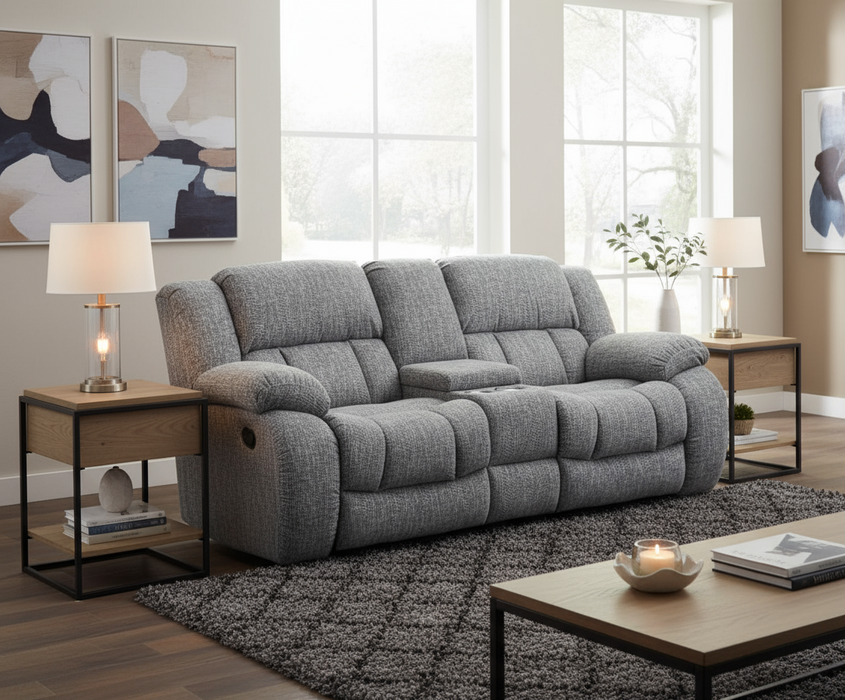 Strider Gray Reclining Loveseat with Cupholders and Storage