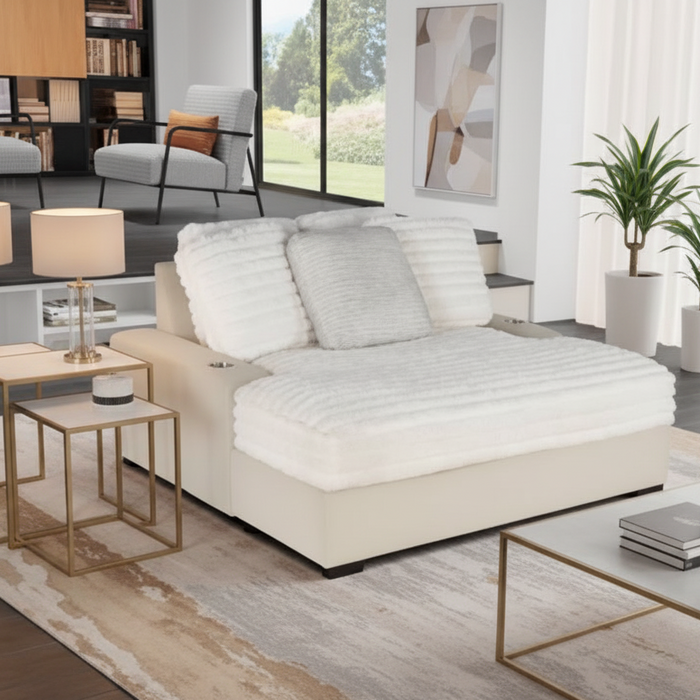 Chauna Beige Large Velvet Chaise Lounge