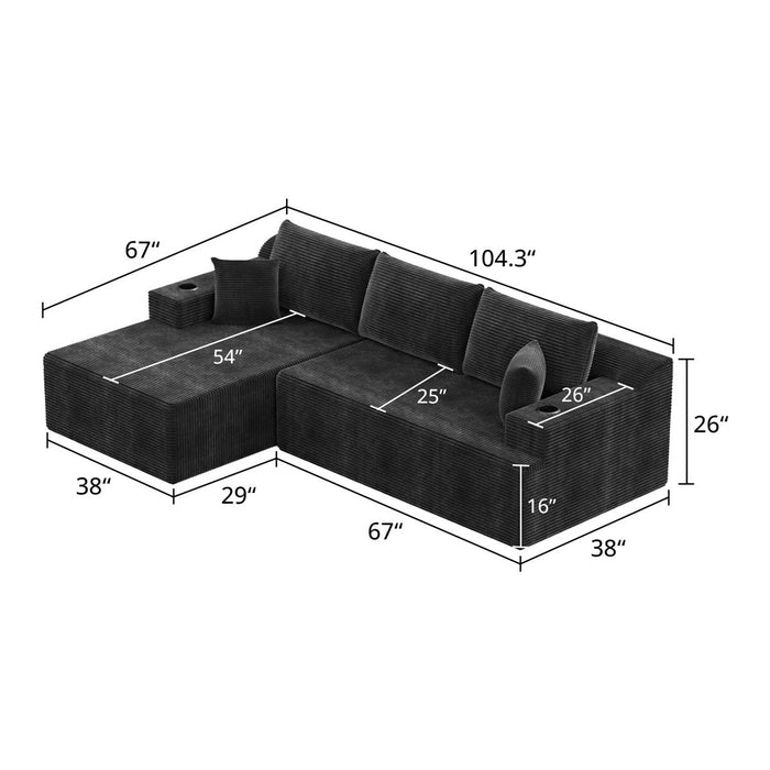 Jacob Boneless Sectional With Cupholders!! Choose Your Color!