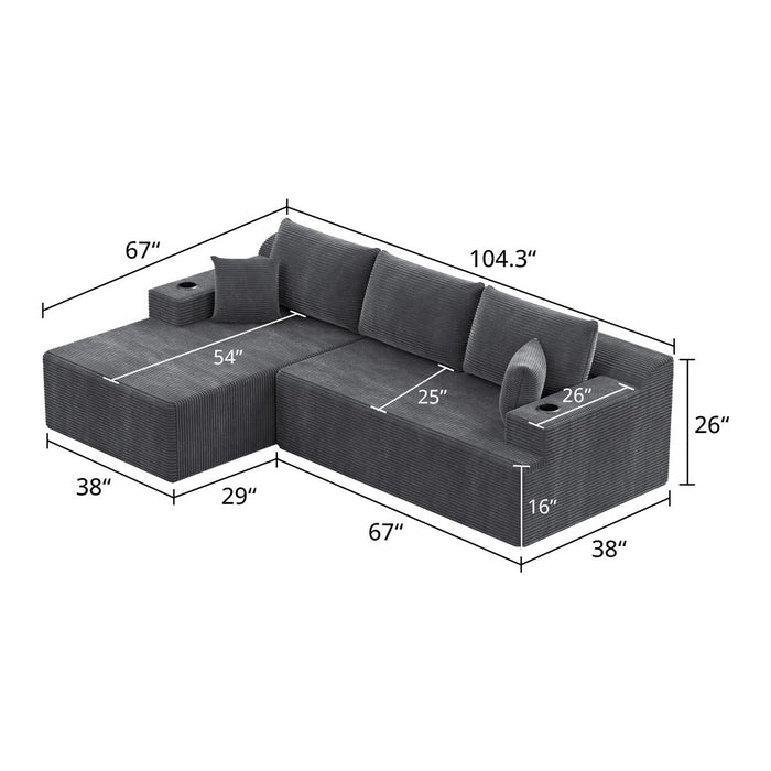 Jacob Boneless Sectional With Cupholders!! Choose Your Color!