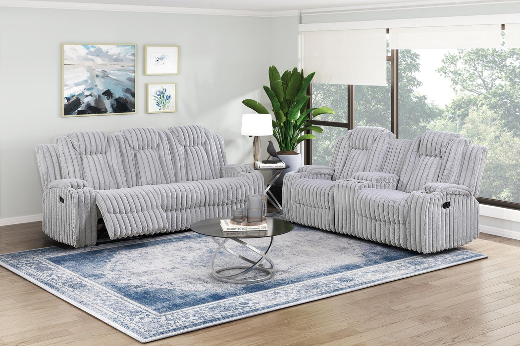 Diamond Light Gray Reclining Sofa and Console Love Seat