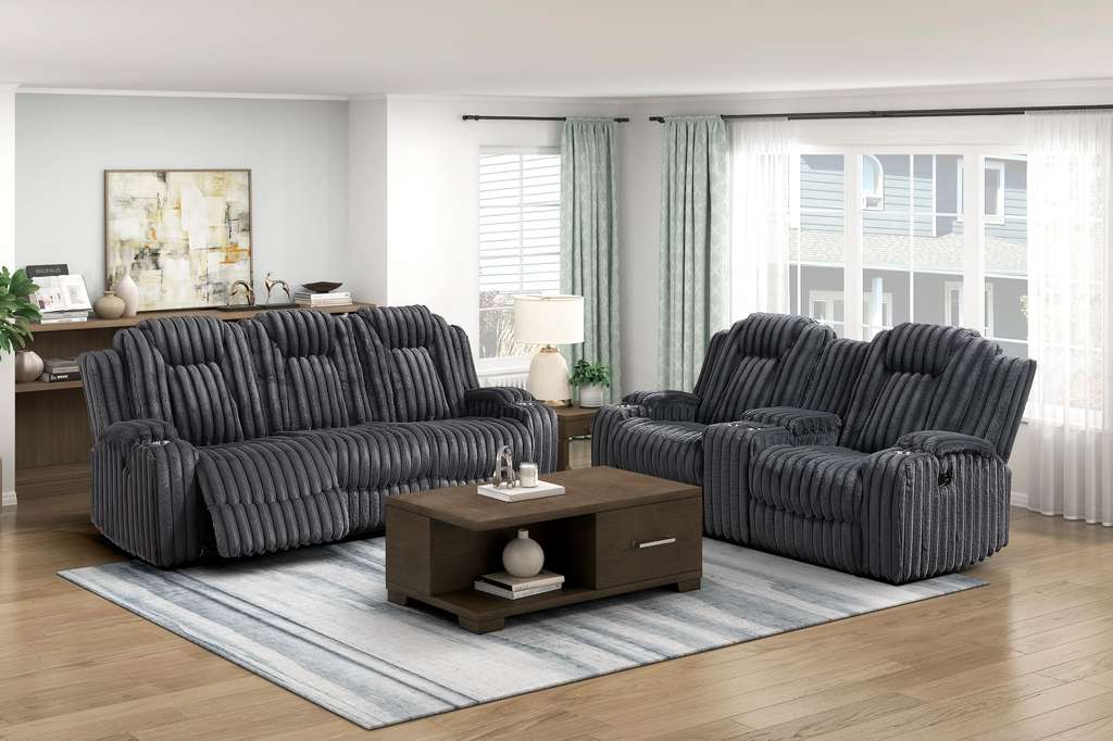 Diamond Dark Gray Reclining Sofa and Console Love Seat