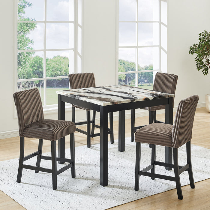 Dina Pub Table + 4 Brown Chairs