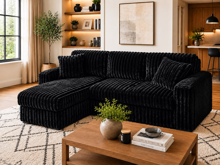 Carnado Black Corduroy Sleeper Sectional with Storage