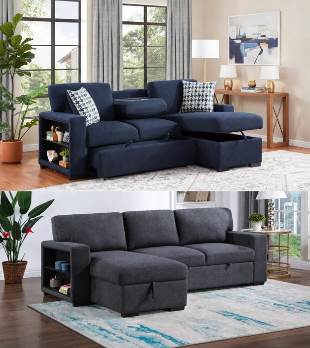 Luke Sleeper Sectional with Storage and Bookshelf Choose Your Color!!