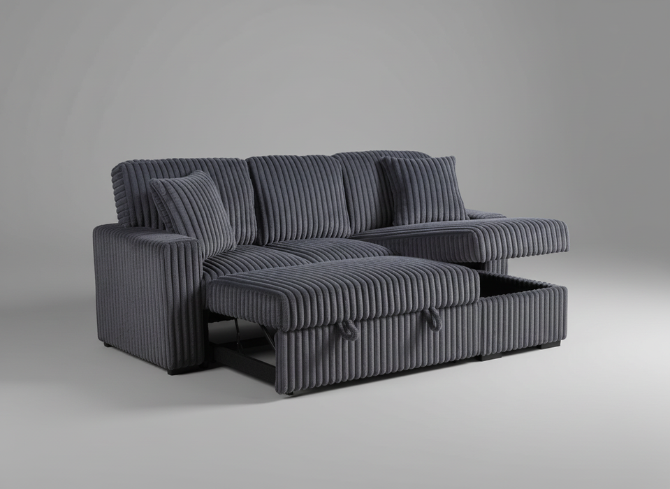 Carnado Gray Corduroy Sleeper Sectional with Storage