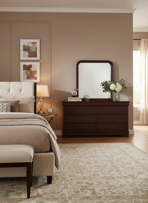 Louis Philip Cherry Dresser Mirror King Bed