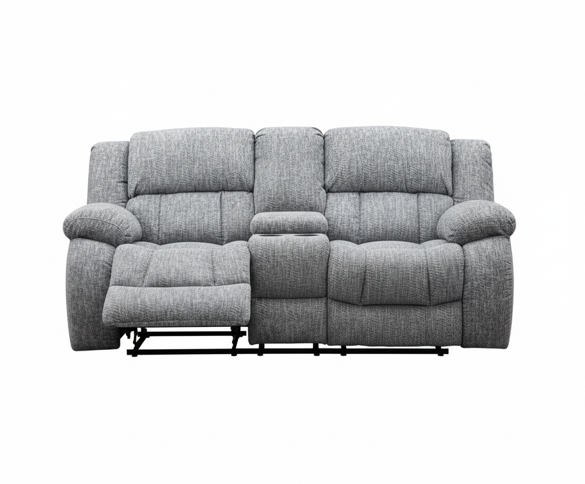 Strider Gray Reclining Loveseat with Cupholders and Storage