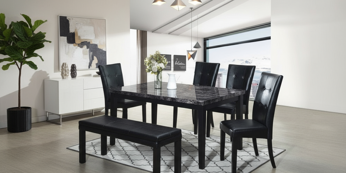 Carly Table + 4 Chairs + Bench | Price Busters Furniture