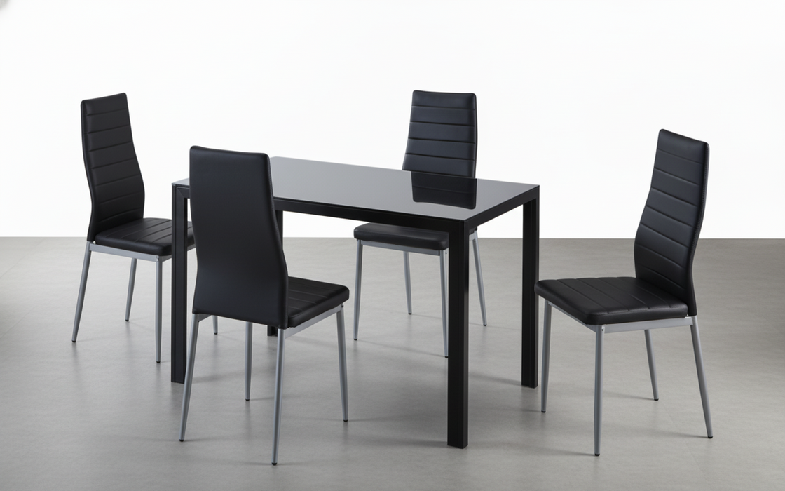 Tari Black Glass Table & 4 Chairs