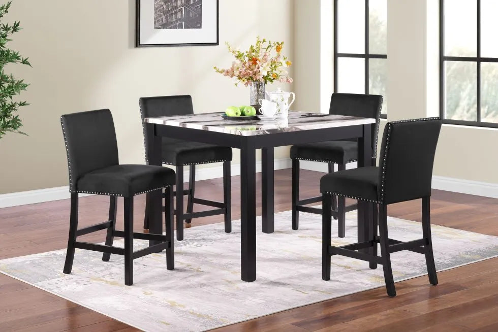 Evan Pub Table + 4 Black Stools