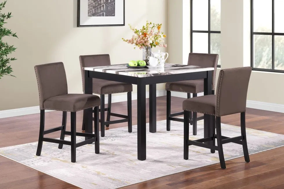 Evan Pub Table + 4 Brown Stools