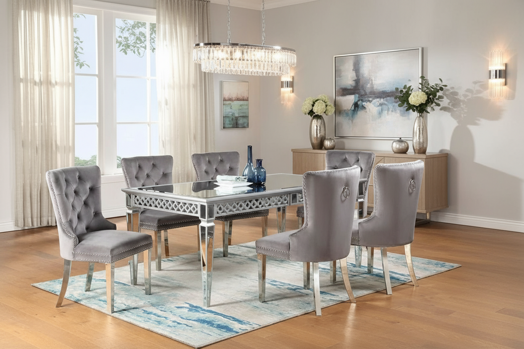 Carris Dining Table + 4 Silver Chairs