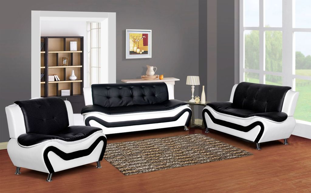 Proton Black and White 3 Piece Sofa Loveseat AND Chair