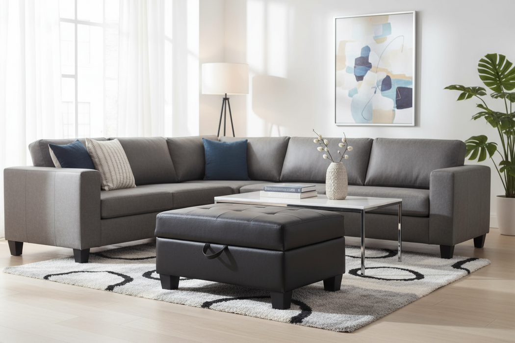 New Jersey Black Faux Leather Ottoman