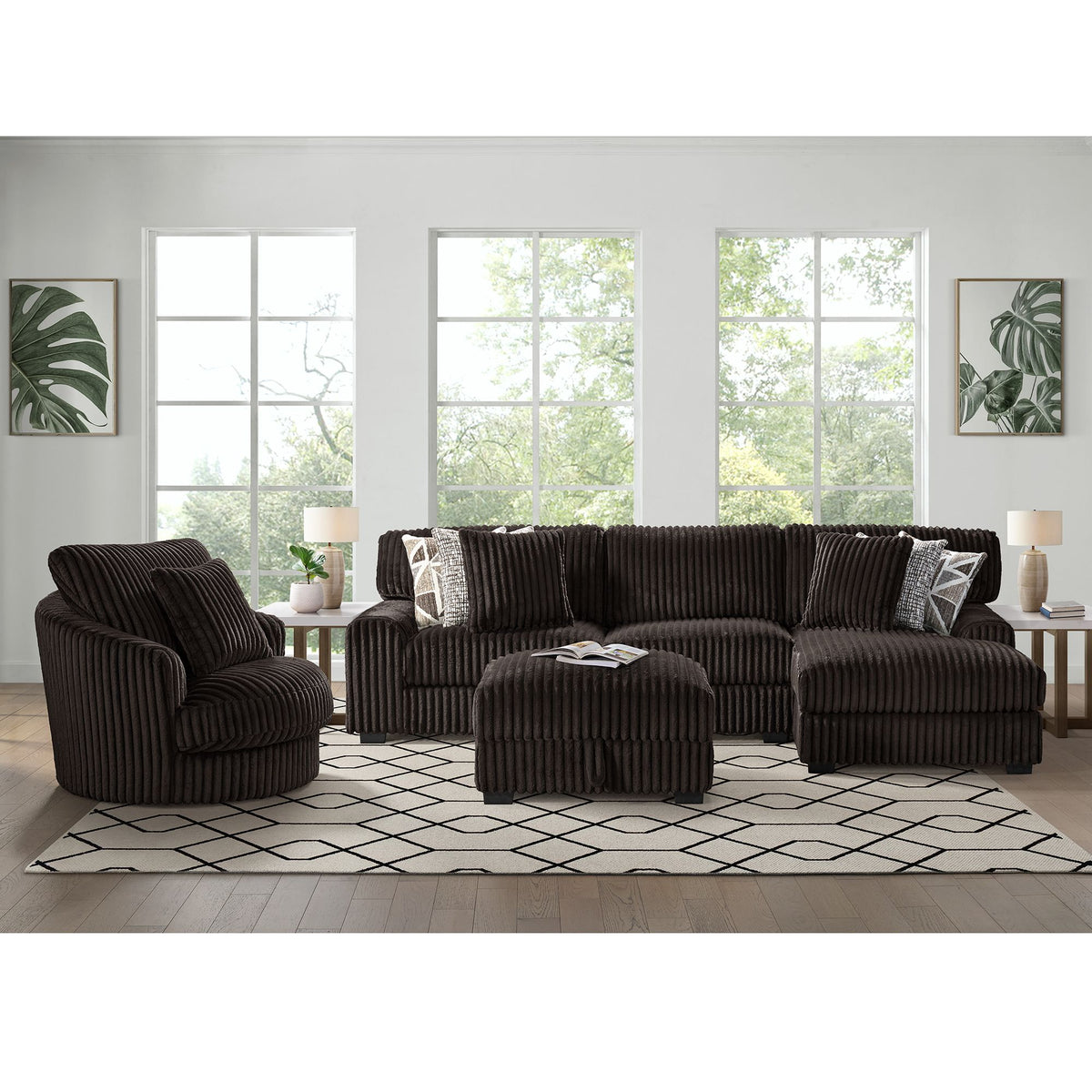Nightfall Espresso Corduroy Sectional | Price Busters Furniture