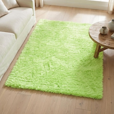 Fluffy Green Faux Sheep Area Rug 5'X7'