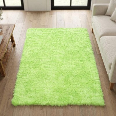 Fluffy Green Faux Sheep Area Rug 5'X7'