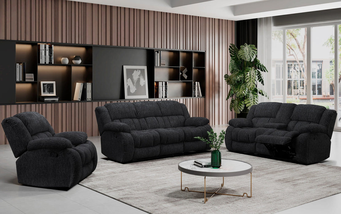 Strider Ebony Reclining Sofa & Loveseat with Cupholders and Storage