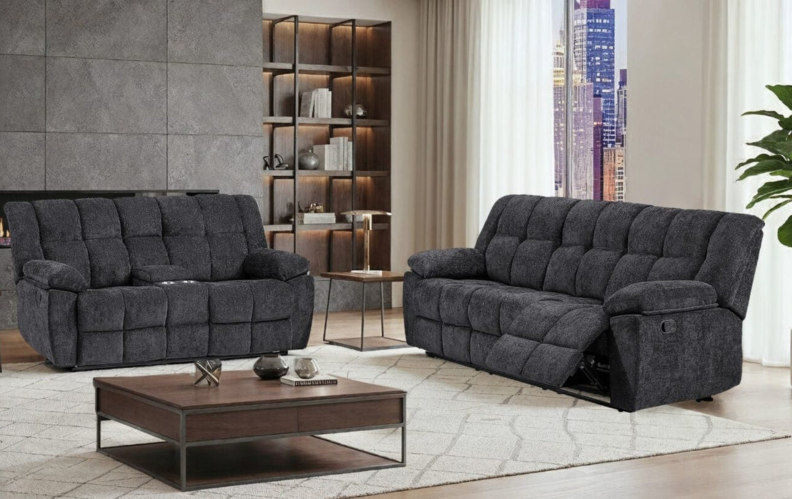 Pallier Black Reclining Sofa and Console Reclining Loveseat