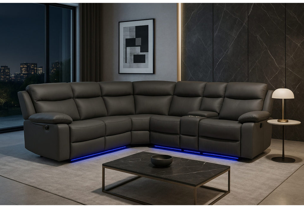 Torrent Gray Reclining Sectional + Cupholders + LED Lights + Speaker