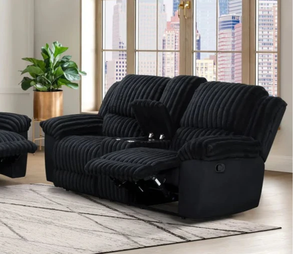 Diamond Black Reclining Console Love Seat