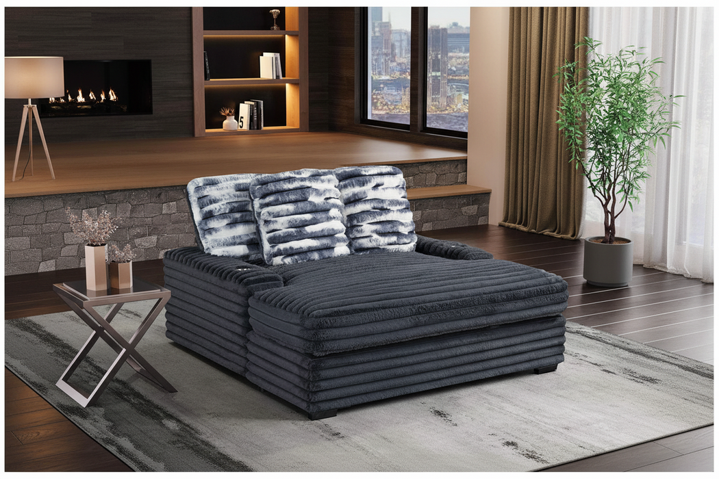 Chauna Gray Large Velvet Chaise Lounge
