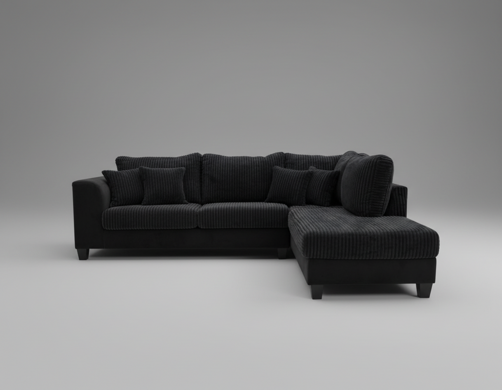 Danielle Black Velvet Corduroy Sectional | Price Busters Furniture