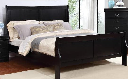 Louis Philip Black Sleigh Bed Choose Your Size
