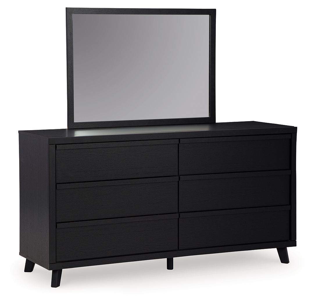 black dresser mirror cheap Ashley Danziar 6 Drawer and Mirror, YCRF_girl Color:Black&Dark Navy giving it a contemporary Eva | Black &