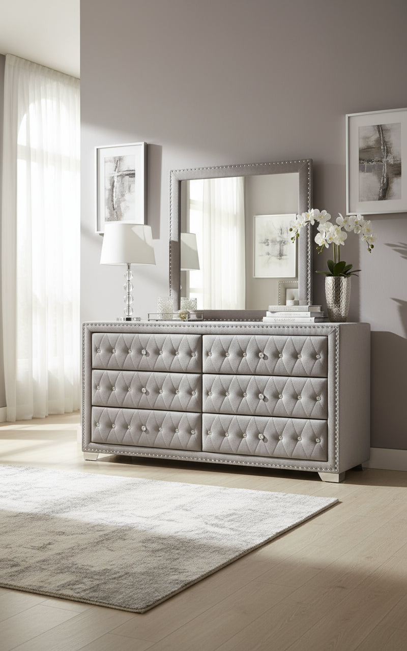 mirrored bedroom dresser Ravello Silver Dresser & Mirror