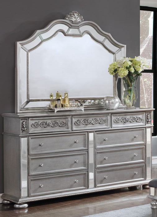 silver dresser and mirror Angel time vogue with a dresser offering vertical raised drawer front accents Furniture of America Seabliss Silver