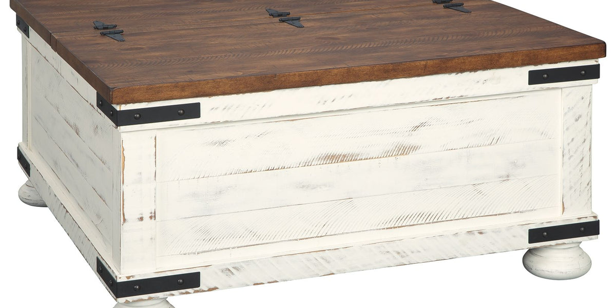 Ashley Furniture Wystfield Farmhouse Coffee Table - 36" Square Lift Top With Storage, Distressed White Finish - View #2
