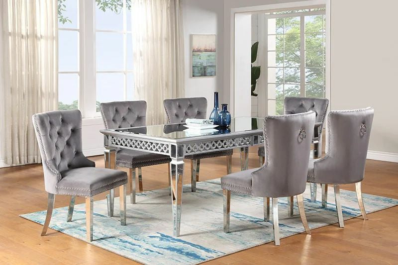 Carris Dining Table + 4 Silver Chairs