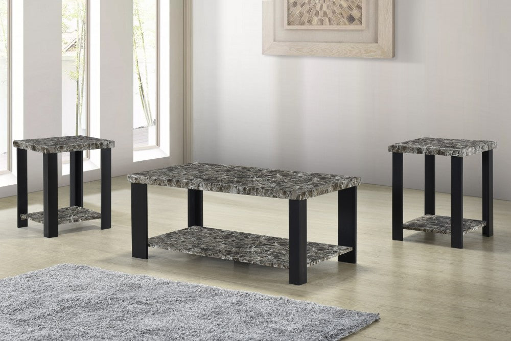 Maxwell Black Faux Marble Coffee and 2 End Tables