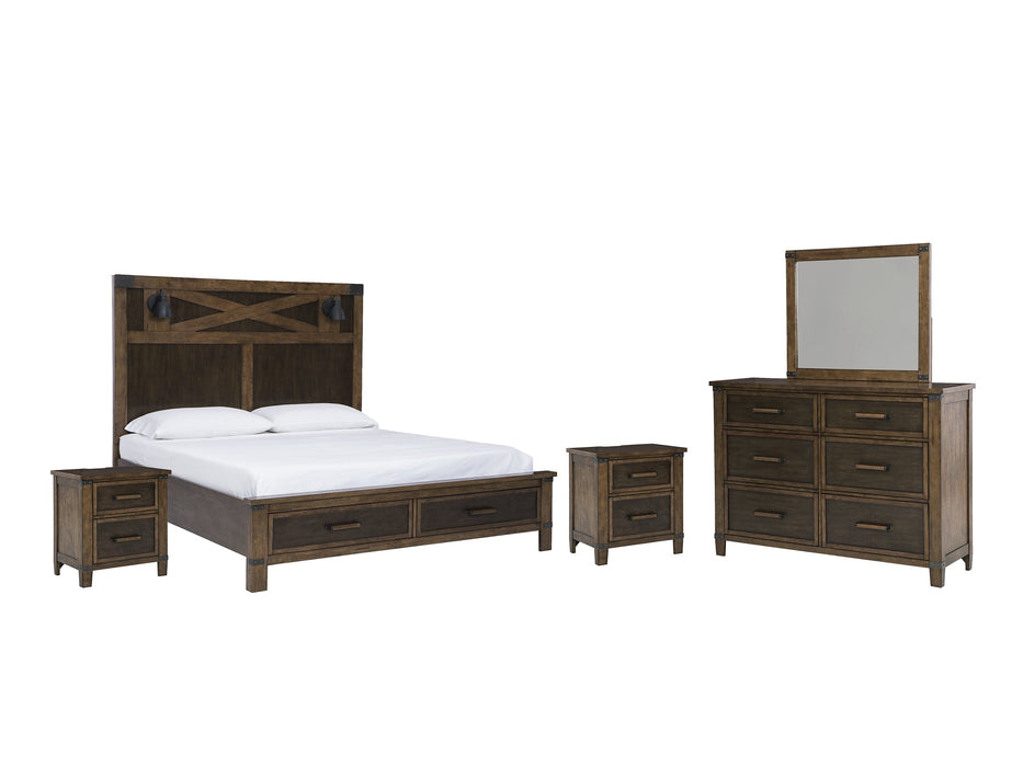 Wyattfield California King Panel Bed with Mirrored Dresser and 2 Nightstands